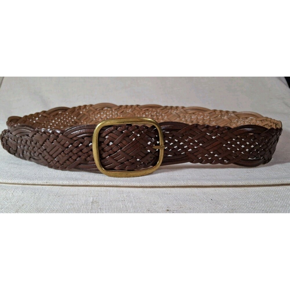 Kohl's Women's Leather Belt XL Boho  Brass Buckle Braided Brown New Tag